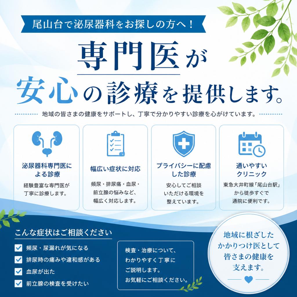 尾山台で泌尿器科をお探しの方へ！専門医が安心の診療を提供します。