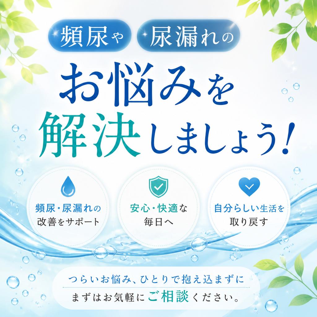 頻尿や尿漏れのお悩みを解決しましょう！